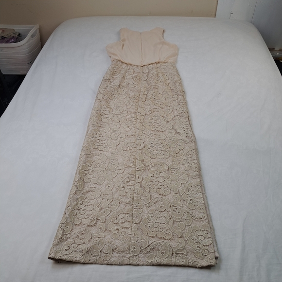 Aidan Mattox Long Formal Chiffon Lace Evening Dress Beige Size 2 - Picture 13 of 13